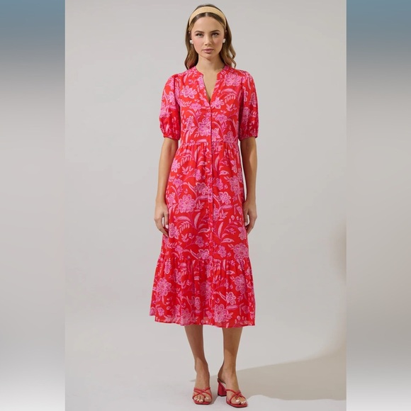 SugarLips Aria Floral Beth Button Down Midi Dress - Picture 6 of 9